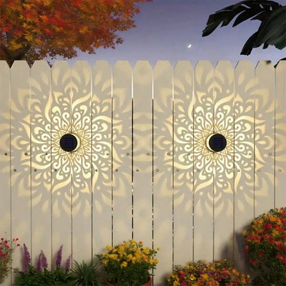 2Pcs Solar-Powered Mandala Metal Hollow Outdoor Wall Lamp, Outdoor Garden Solar Lamp