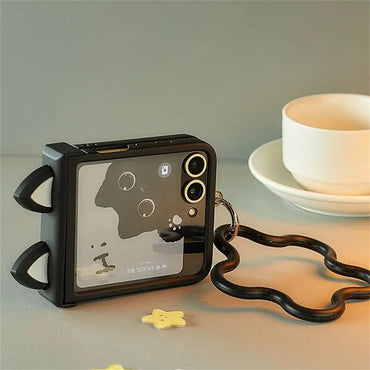 Korean Japan Cute Cat Ears Black Phone Case For For Motorola Razr 60 50ultra Razr 40 Ultra For Samsung Galaxy Z Flip 7/6/5/4/3
