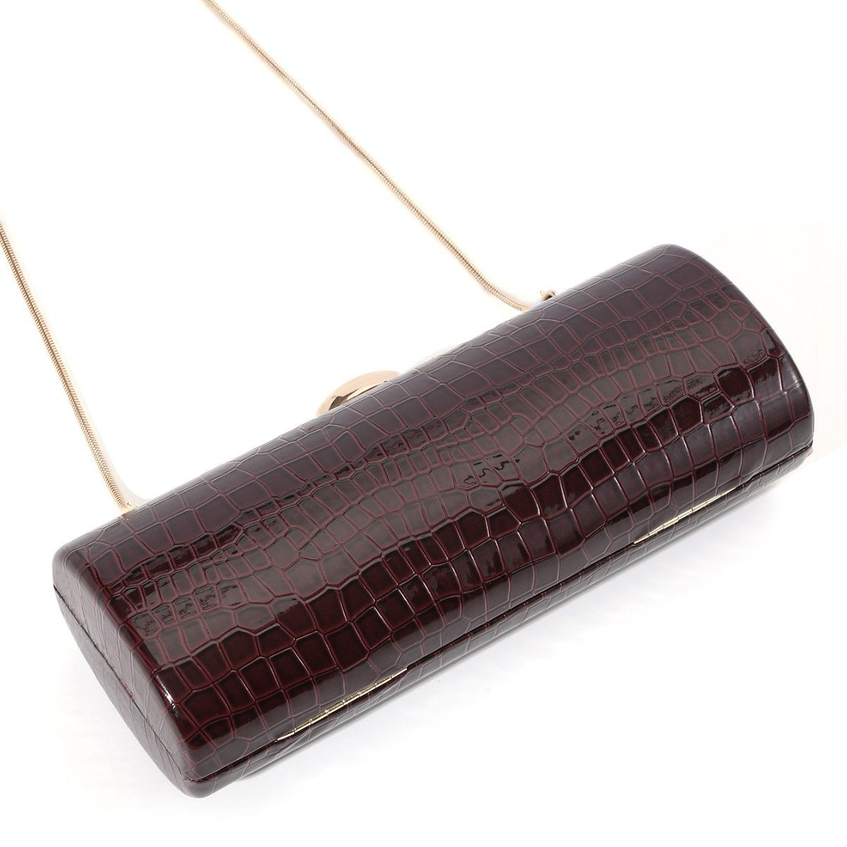 Vintage Long Box Clutch Bag Women Brown Crocodile Pattern Wallets Gold Metal Chain Handbag Designer Luxury Evening Party Purse