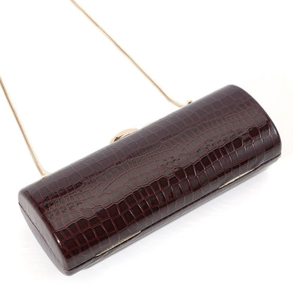 Vintage Long Box Clutch Bag Women Brown Crocodile Pattern Wallets Gold Metal Chain Handbag Designer Luxury Evening Party Purse