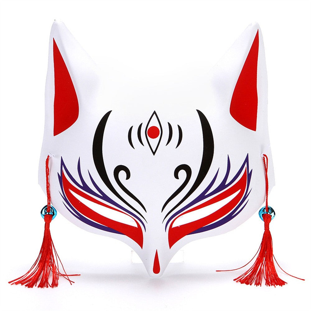 New Fashion Anime Fox Mask Hand-Painted Half Face Cat Mask With Tassels Bell Halloween Masquerade Party Festival Cosplay Gift
