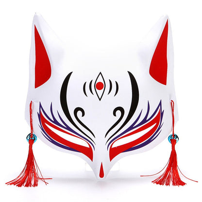 New Fashion Anime Fox Mask Hand-Painted Half Face Cat Mask With Tassels Bell Halloween Masquerade Party Festival Cosplay Gift