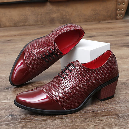 Men's Leather Shoes Banquet Dress Shoes Formal Occasions Men's Business Leather Shoes Office Red High Heels Pointed Shoes