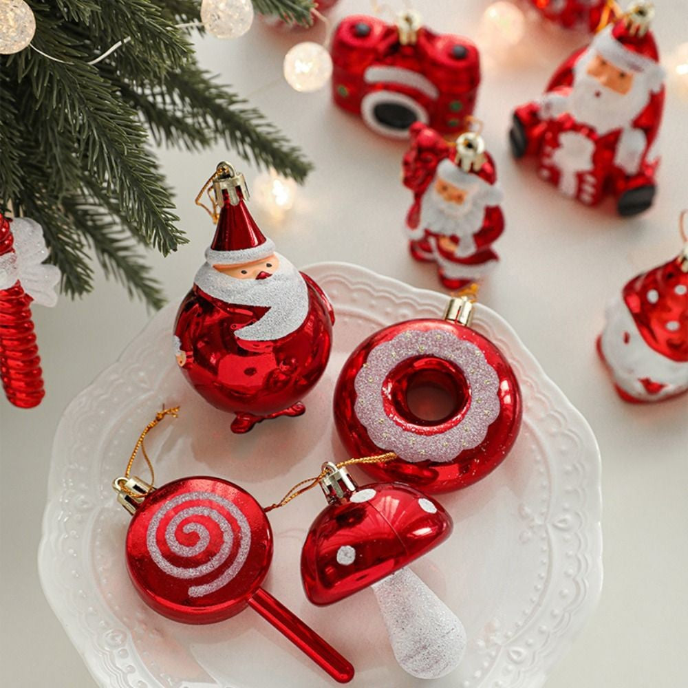 2PCS Red&white Christmas Hanging Decoration Plastic Santa Clause Xmas Ornament Ball Festival Camera Owl Xmas Baubles