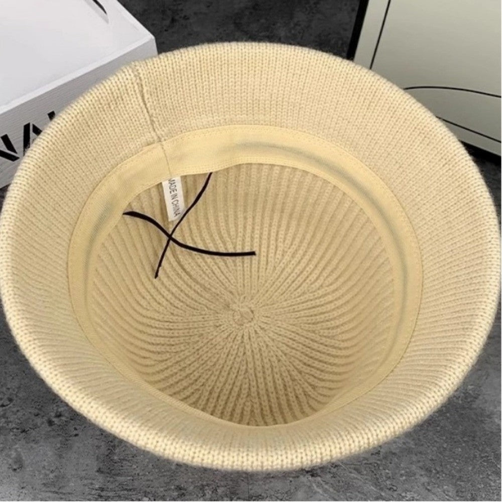 Fashion Autumn Winter Bucket Hat Warm Short Brim Fishing Cap Knitted Face Slimming Fleece Round Top Hat Travel