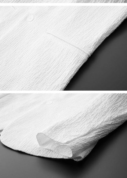 Men Suit Drawstring Pants Blazers Men's Sets Tracksuit Spring Autumn Pleated Suits Thin Casual Outfits Black White Single Button