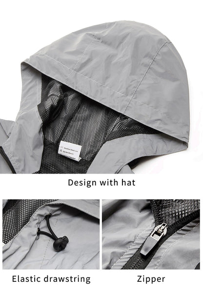 WOSAWE Full Reflective Jacket with Hoodie High Visibility Waterproof Wind Breaker Men Women Hiking Cycling Running Safety Vest