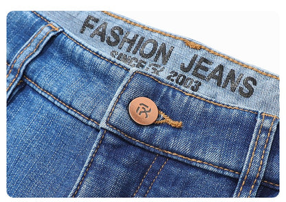 2024 Winter Warm Jeans Men's Fleece Thickened Slim Straight Trousers Fashion Stretch Cotton Casual Denim Pants Brand Clothes