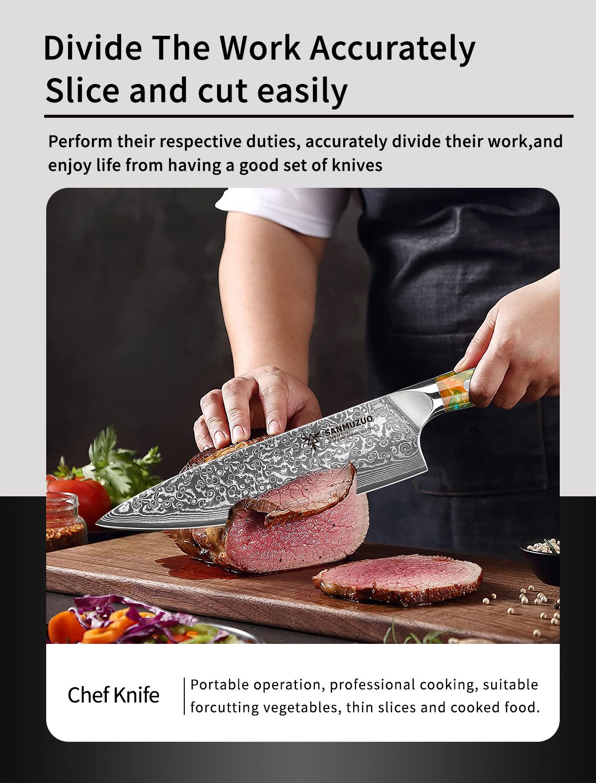 SANMUZUO Conjunto de Facas de Cozinha 2 Peças - Série Xuan Faca de Chef e Faca Utilitária de Aço Damasco Ultra Afiadas - Cabo de Resina para Culinária Diária