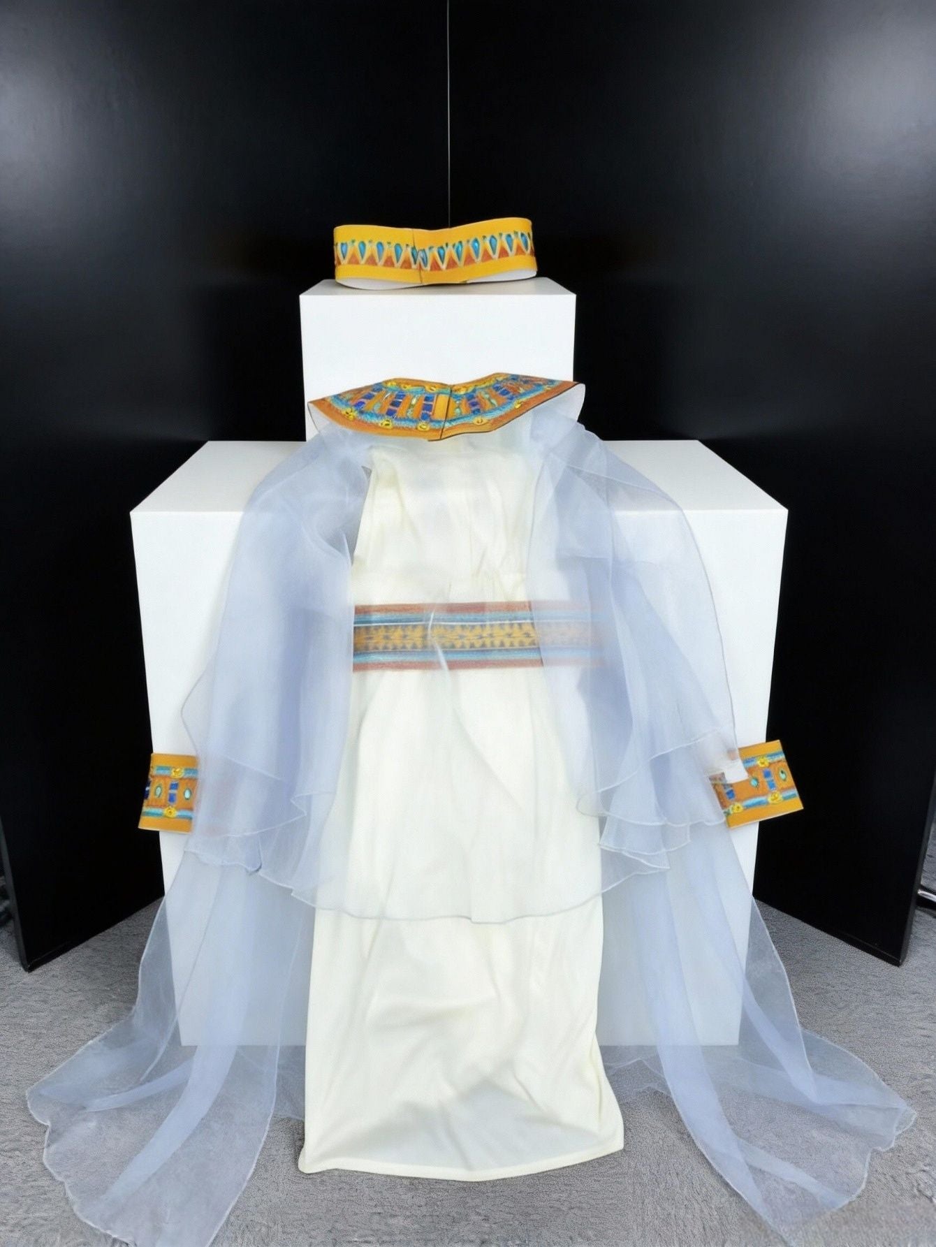 Girls Egyptian Costume Dress with Accessories, White and Gold Themed Outfit for Halloween Party