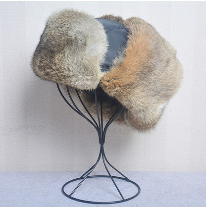 New Russia Winter Real fur Hat Men Outdoor Windproof Super Warm Real Rabbit Fur Bomber Hats Natural Soft Natural Rabbit Fur Caps