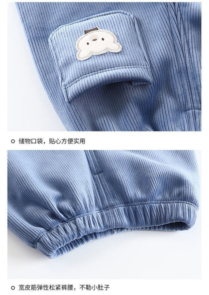 1pcs Boy Girl Winter Velvet Corduroy Kids Pants Little Bear Cartoon Mid Waist Warm Pantalones Baggy Thick Plush Children Trouser