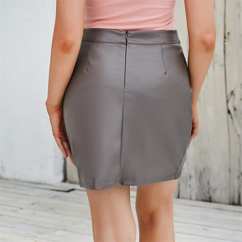 Women's Black Small Stretch PU Skirt, Fashion Casual Short Skirts,  Brown Gray Leather Skirts of Women 2026
