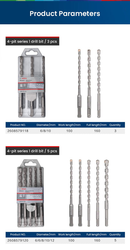 Conjuntos de Brocas Bosch SDS Plus para Martelete para Concreto Diâmetro 6-12mm Cabo Redondo Acessórios para Martelete Perfurador