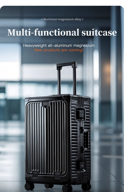 SUSHIMU 20-inch all-aluminum-magnesium alloy luggage with front opening, trolley suitcase, carry-on suitcase, metal travel