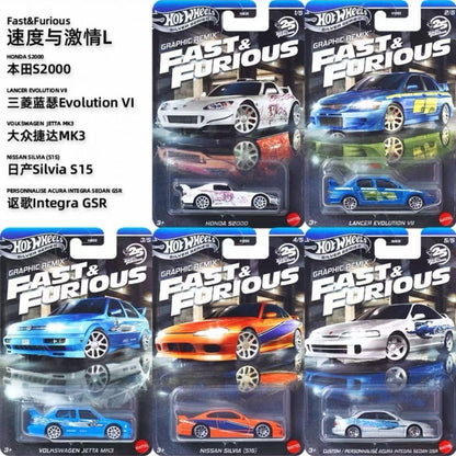 Coleção de Carrinhos Hot Wheels Velozes e Furiosos Die-Cast Escala 1/64 - Honda S2000 Lancer Evolution VII Nissan S15 Brinquedo Veicular