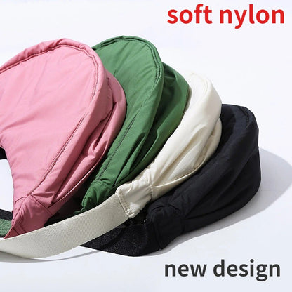 Solid Color Women's Portable Shoulder Bag Simple Female Nylon Cloth Padded Crossbody Bags Travel Purse Handbags Messenger Bag