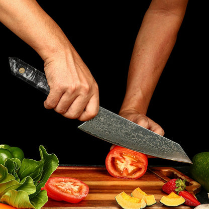 Professional Japanese Kitchen kiritsuke Knife 67-layer Damascus Steel Custom 8 inch Chef Knife with multicolour Resin Handle