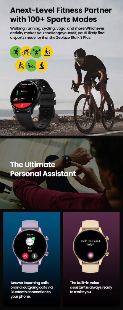 New Zeblaze Btalk 3 Plus Voice Calling Smartwatch 1.39'' Large HD Color Display Health Monitoring Sports Smart Watch
