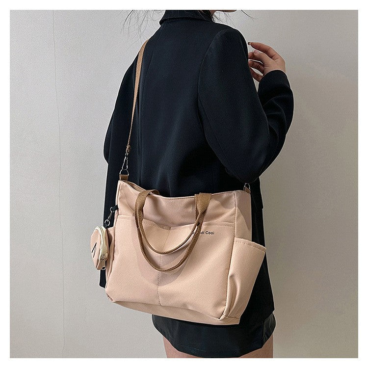Minimalist Nylon Tote Bag, Oxford Waterproof Handbag Shoulder Crossbody Bag with Pocket, Effortless Style for Women Daily Errand