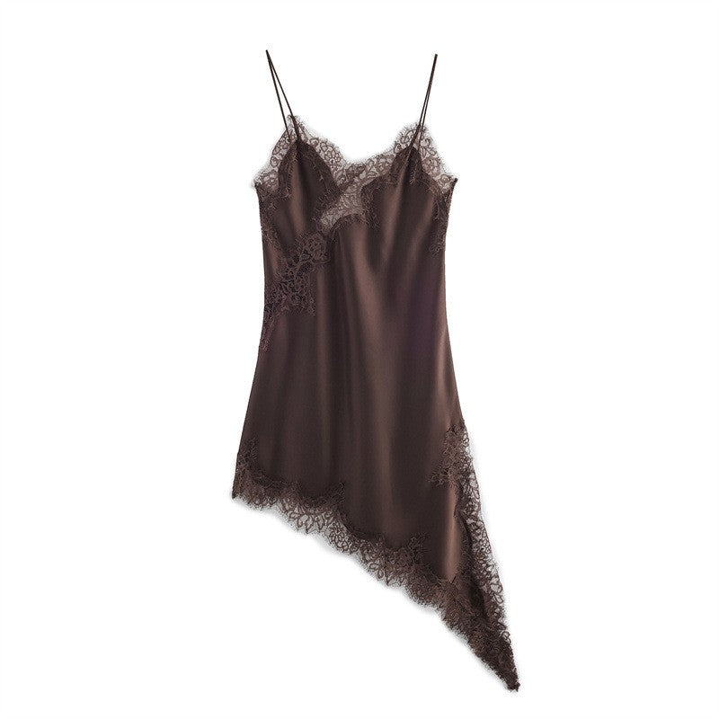 New Lace Mini Spaghetti Strap Dress For Women Irregular Backless Slit Sexy Evening Party Dress Female High Waist Bottom Dresses