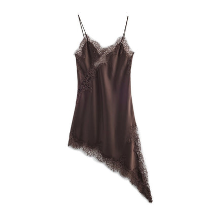 New Lace Mini Spaghetti Strap Dress For Women Irregular Backless Slit Sexy Evening Party Dress Female High Waist Bottom Dresses