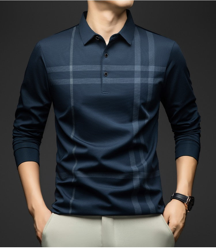 BROWON Graphic Polo Shirt Men 2025 Autumn New Business Slim Long Sleeve T Shirt Man Casual Loose Printed Striped Clothes for Men