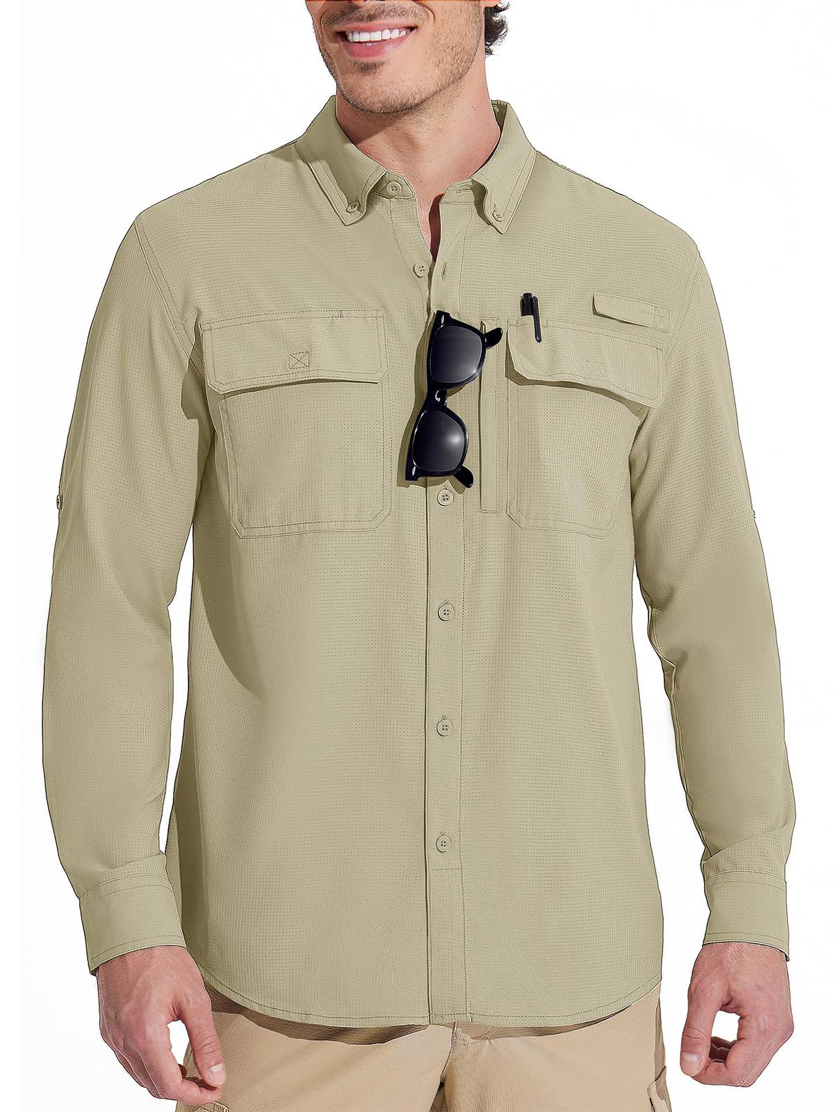 MAGCOMSEN Sun Protection Shirt Quick Dry Long Sleeve Mesh Breathable Shirt Multi Pockets Fishing Shirts Hiking Work Cargo Shirts