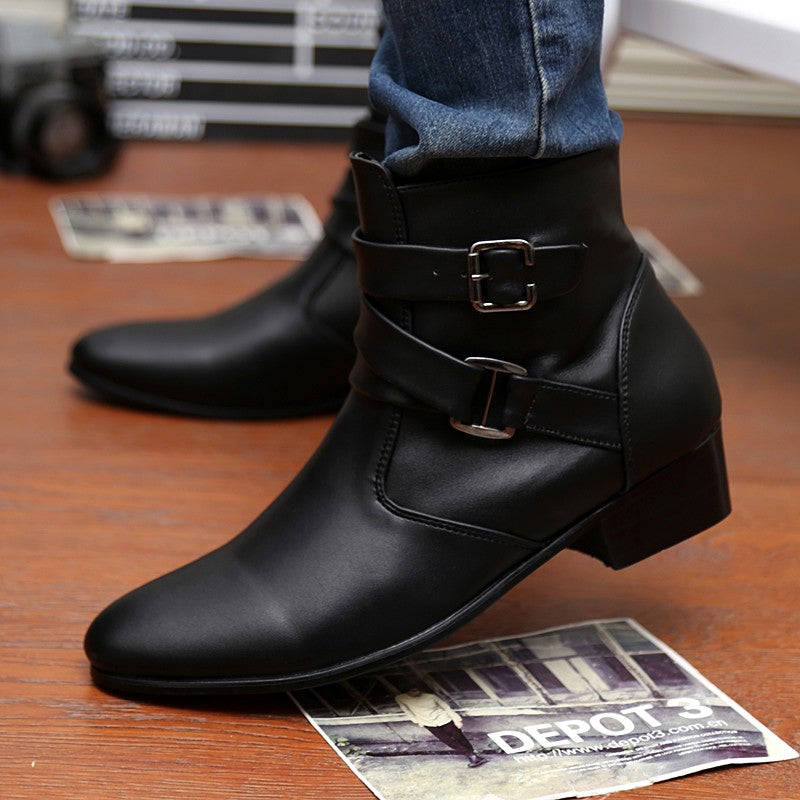Hot Sale Luxury Chelsea Boots Men Pointed -toe Mens White Boots Black British Style High-heel Men Dress Boots Design Ankle Boot