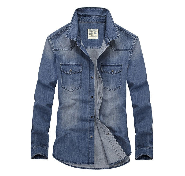 High Quality Men's Denim Shirt Long Sleeve Oversized Pure Cotton Overshirt Solid Casual Shirts Men Clothing  4XL A2F6522