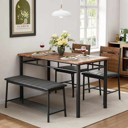 4-Piece Dining Set with Upholstered Bench and Chairs, Compact Kitchen Table for Small Spaces