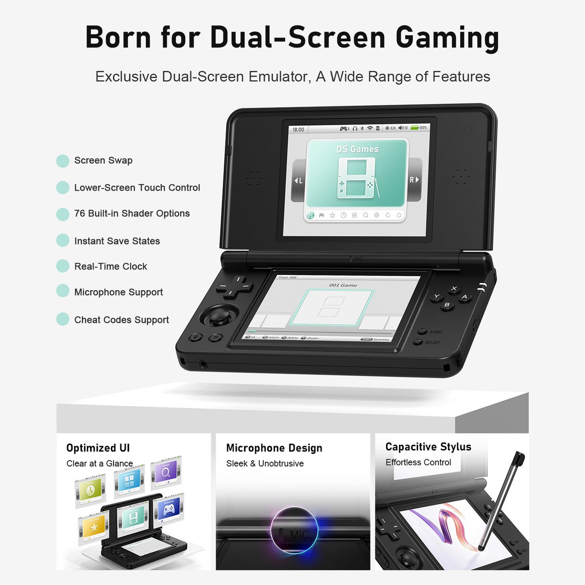 Anbernic RG  DS Plus Retro Handheld Game Console Dual Screen 4.3 Inch IPS RK3568 Linux 1GB RAM 16GB TF WiFi Bluetooth 4000mAh