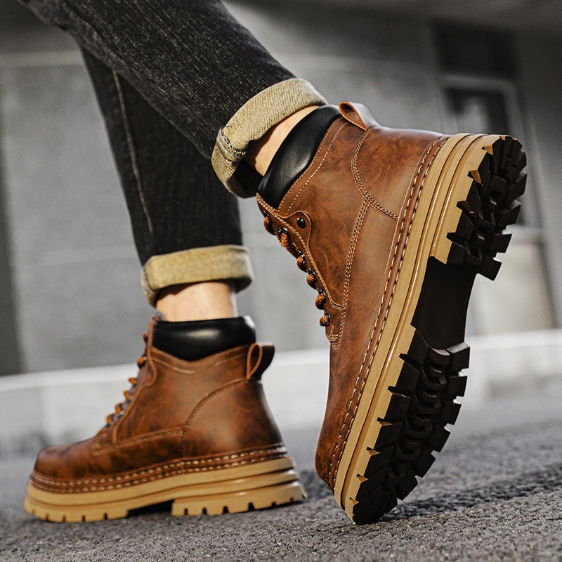 Leather Ankle Boots Stylish Walking Shoes Outdoor Men Casual Footwear Winter Plush Snow Boots New Trendl Mens High Top Shoes