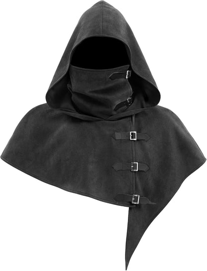 Vintage Medieval Hood Shawl Scarf Set Gothic Assassin Cowl Cape Adult Cosplay Cloak LARP Halloween Carnival Themed Party Outfit