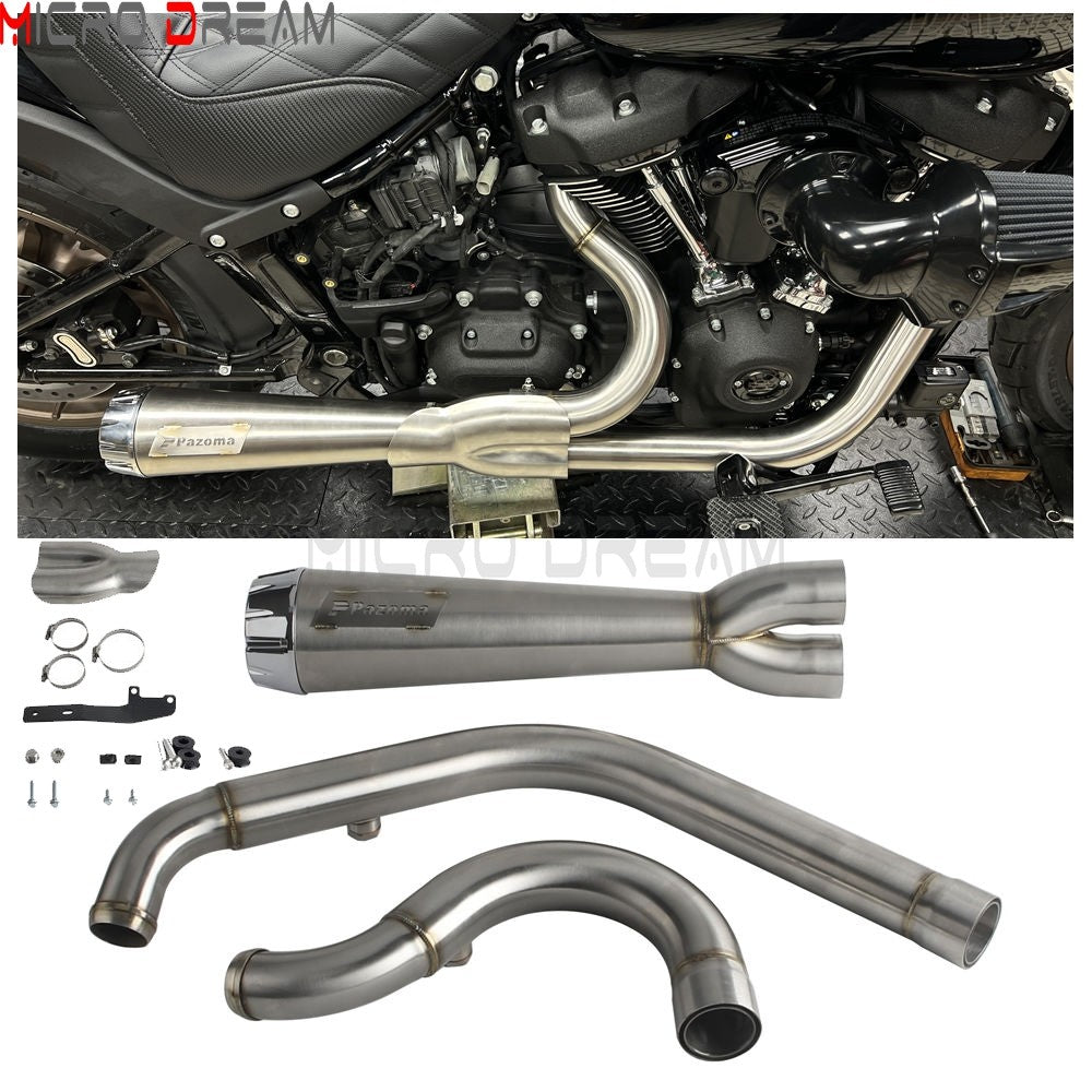 2-in-1 Stainless Steel Motorcycle Exhaust Muffler 1 3/4" to 2" Exhaust Pipes For Harley Low Rider ST Fat Bob FXFB FXFBS 2018-Up