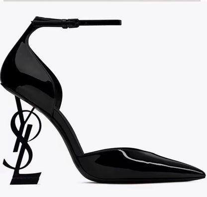 Maillard Sandals for Women  Fashion High Heels for Women One-piece Patent Leather Square Head Letter Heel Open Toe Sexy Shoes