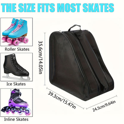 Large Capacity 3-Layer Ice Skating Bag with Heavy-Duty Shoe Storage - Adjustable Shoulder Strap & Logo Window for Inline Skates