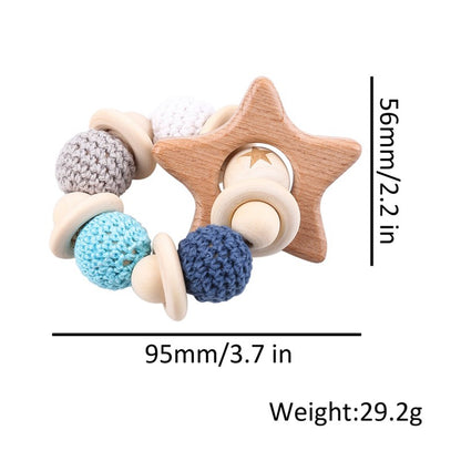 Wooden Rattle Teether Baby Toys Crochet Beads Baby Teether Baby Nursing Bracelet Rattle Chewable Teething Beads For Kids Gifts
