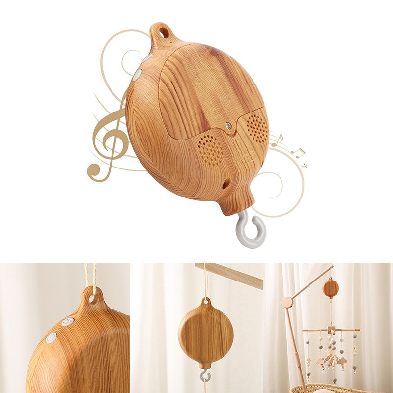 Caixa de Música de Berço Giratória para Bebê Brinquedos Suspensos de Grão de Madeira 360° Móbile de Berço Musical para Recém-Nascidos 0-12 Meses Chocalhos de Bebê