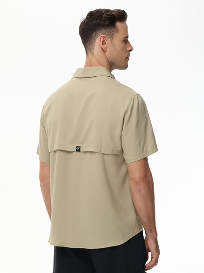 Summer Men's UPF 50+ Fishing Shirts, Casual Breathable Short Sleeve Cargo Fishing Shirt, Button Down Tactical Shirts Blouse