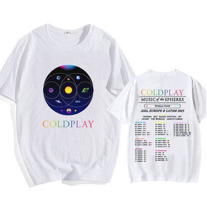 Cold-play Music of The Spheres World Tour 2025 Tshirts Cotton Tees Heavy Mental Fashion Graphic T-shirt Short Sleeve Unisex Tops
