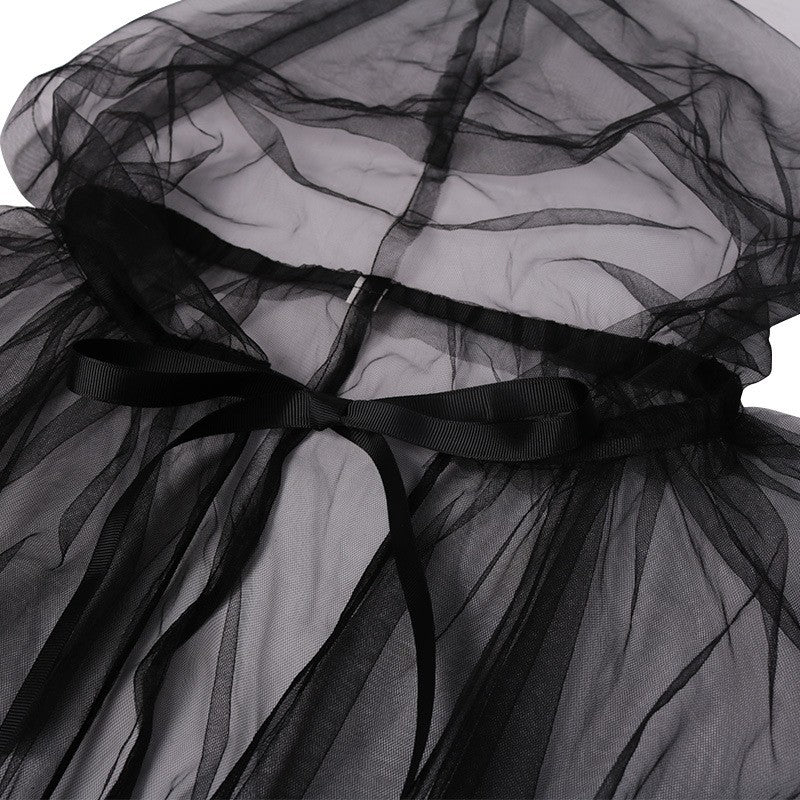 Black Wedding Veil Witch Vampire Roleplay Cloak Halloween Double Cloak Game Party Costume Props Festival Dress-up