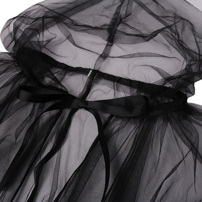Black Wedding Veil Witch Vampire Roleplay Cloak Halloween Double Cloak Game Party Costume Props Festival Dress-up