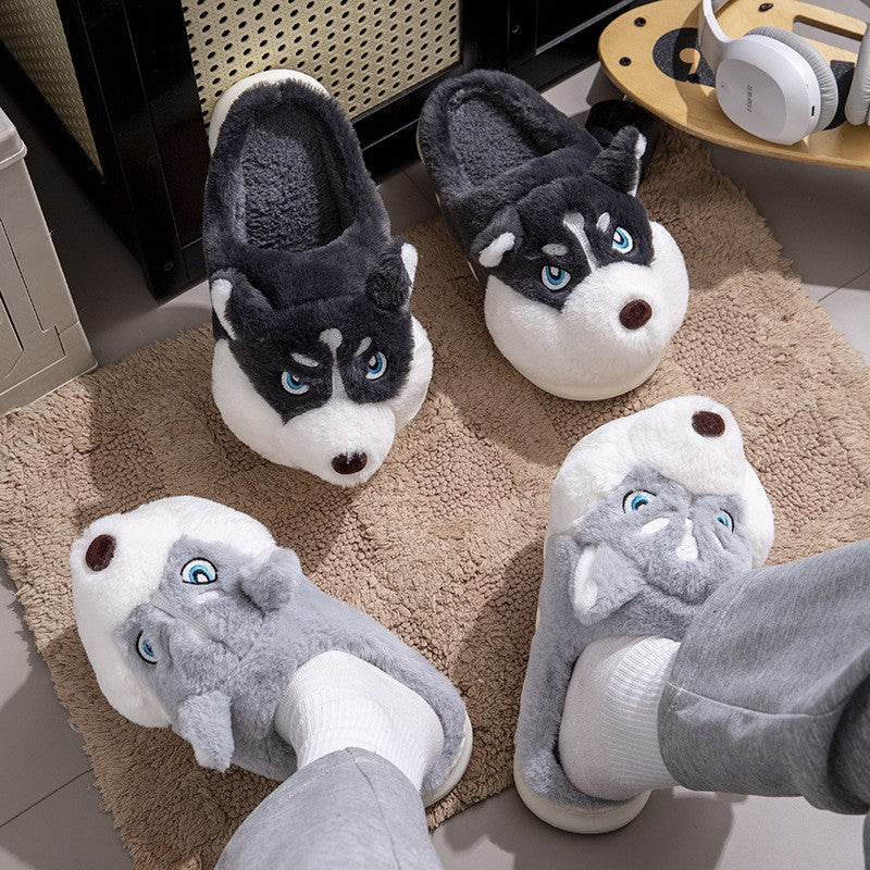 Plus Size 50 Indoor Fluffy Slippers For Women Men Winter Warm Shoes Cute Cartoon Dog Light Weight Couples Home Floor Slipper