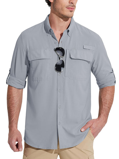 MAGCOMSEN Sun Protection Shirt Quick Dry Long Sleeve Mesh Breathable Shirt Multi Pockets Fishing Shirts Hiking Work Cargo Shirts