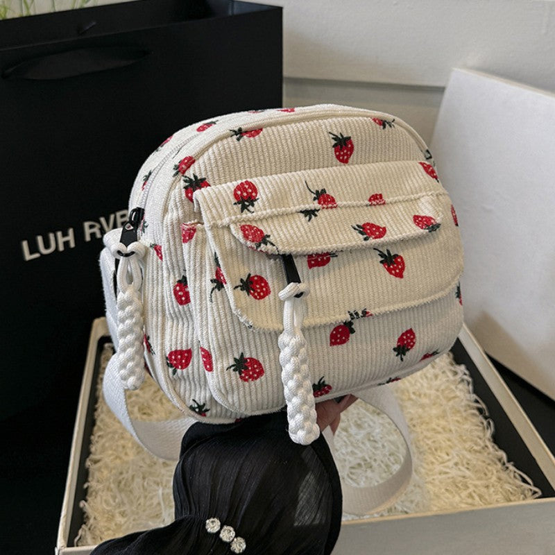 Cute Strawberry Shoulder Bag Casual Zipper Trendy Crossbody Bag Tote Handbag for Women Girls Travel Work Messenger Bag Handbags