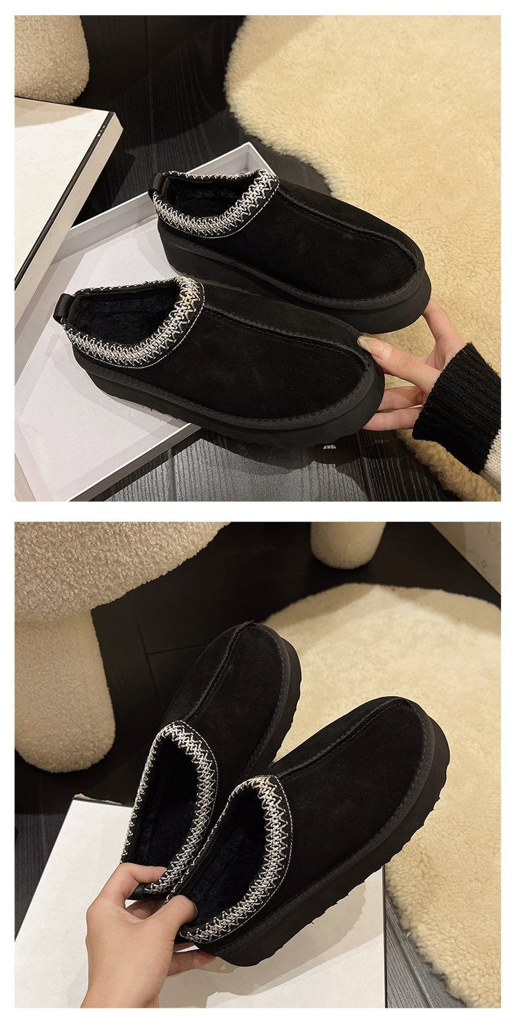 Snow Boots for Women 2024 Winter New Cashmere Warm Platform Without Heel-covered Hair Half Slipper Cotton Shoes for Women Q426