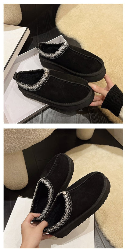 Snow Boots for Women 2024 Winter New Cashmere Warm Platform Without Heel-covered Hair Half Slipper Cotton Shoes for Women Q426