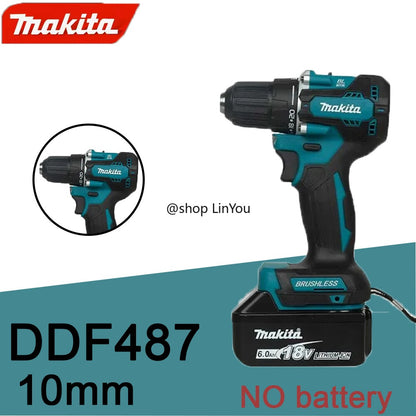 Parafusadeira de impacto recarregável Makita DDF487 10mm sem escova 18V de lítio, parafusadeira elétrica de alto torque para uso doméstico