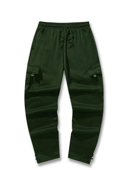 Calças de Moletom Masculinas Reta Casual Outono Inverno Calças Masculinas de Corrida Jogger Esportivas para Academia Calças Lisas com Vários Bolsos